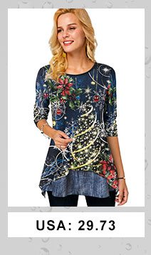 Christmas Print Navy Blue Round Neck T Shirt