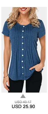 Crinkle Chest Button Up Navy Blue T Shirt