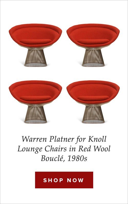 Warren Platner for Knoll Lounge Chairs in Red Wool Bouclé, 1980s