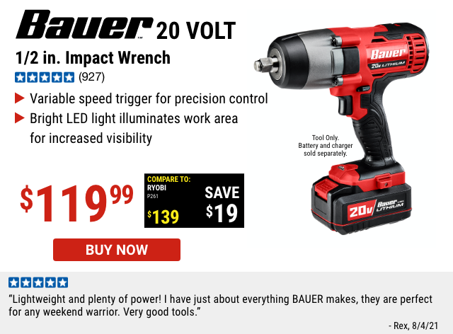 20v Lithium-Ion Cordless 1/2 In. Impact Wrench - Tool Only