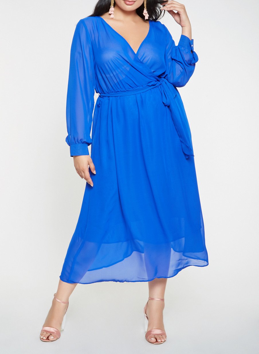 Plus Size Faux Wrap Chiffon Maxi Dress