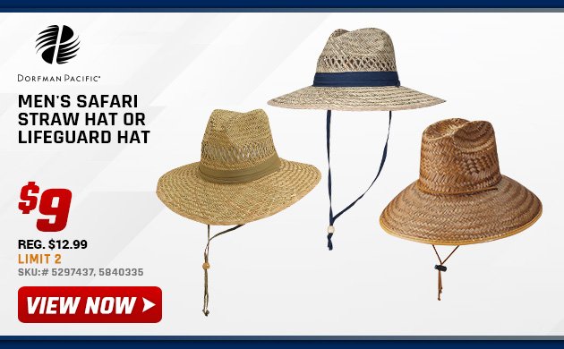 Dorfman Men's Safari Straw Hat or Lifeguard Hat