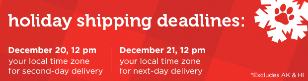 Holiday shipping deadlines: December 19, 12 pm your local time zone for standard-delivery. December 20 for second day-delivery. December 21 for next-day delivery. 