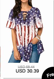 Star and Stripe Print Lace Up Blouse