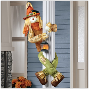 Scarecrow Porch or Tree Hugger With Lit Lantern