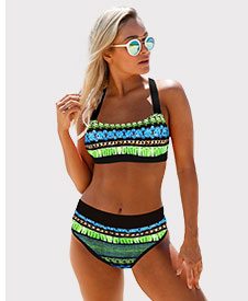 Tie Back Printed High Waist Bikini Set 
