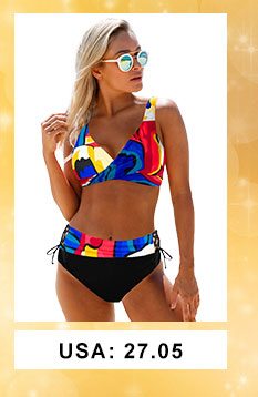 Printed Drawstring Waist Lace Up Bikini Set