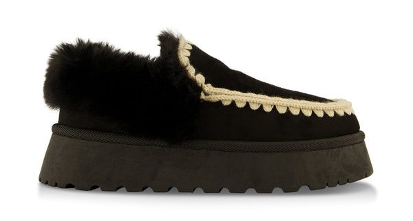 Faux Fur Lined Embroidered Moccasin Slippers