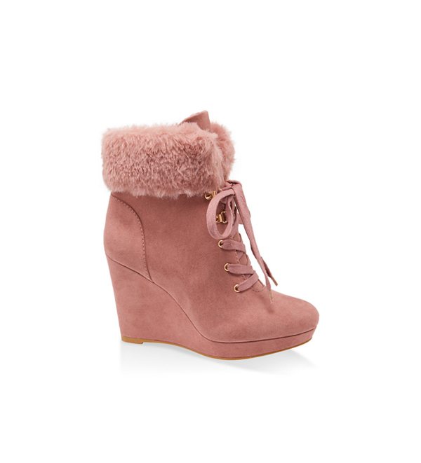 Faux Fur Cuff Wedge Booties