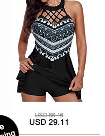 Cutout Back Cage Neck Geometric Print Swimdress and Shorts