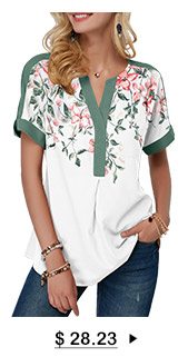 Notch Neck Floral Print Contrast Piping Blouse