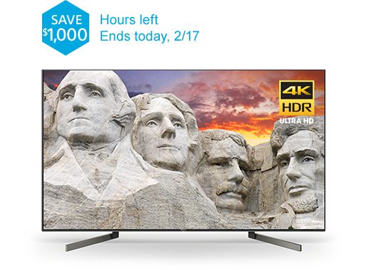 SAVE $1,000, Hours left-Ends today, 2/17: 75” Class (74.5” diag.) X900F 4K HDR Ultra HD TV