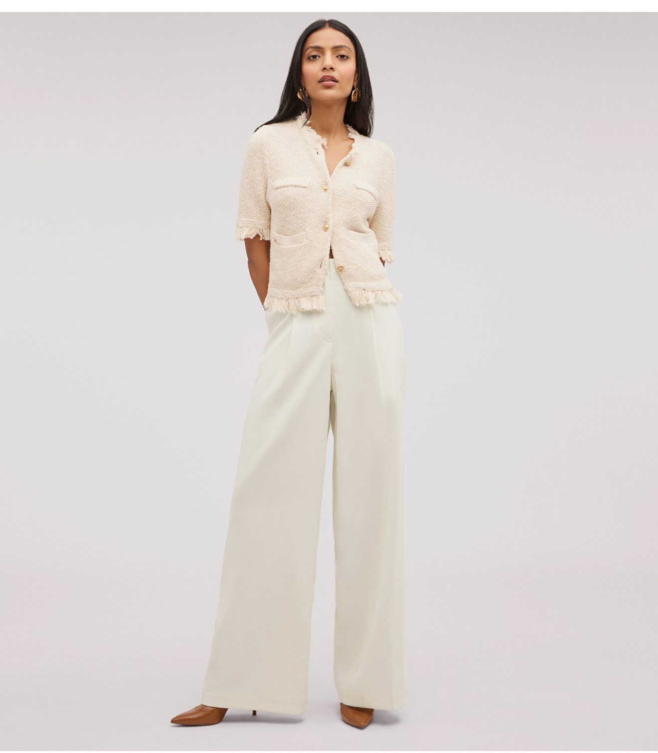 High Rise Lorelai Pleated Trouser (Cream)