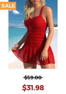 Lace Ruched Red One Piece Swimwear