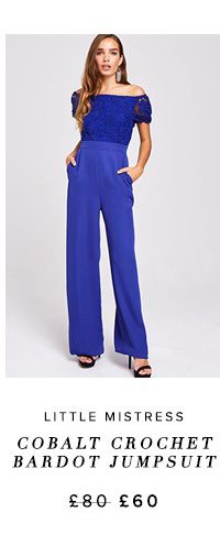 Little Mistress Sian Cobalt Crochet Bardot Jumpsuit