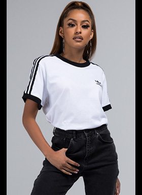 The adidas 3 Stripe Tee is a forever classic, made from a supersoft stretch cotton featuring a contrast ribbed crewneck, short sleeves with ribbed contrast cuffs and 3 stripes running down the sleeves, and the classic trefoil adidas logo on the left side of chest.