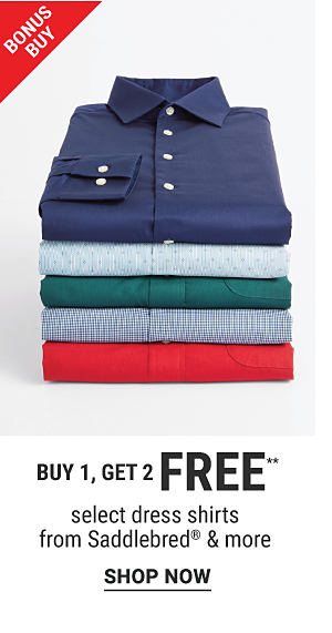 Bonus Buy - Buy 1, get 2 FREE** select dress shirts from Saddlebred® & more. Shop Now.