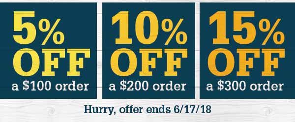Save 5% when you spend $100, Save 10% when you spend $200, Save 15% when you spend $300