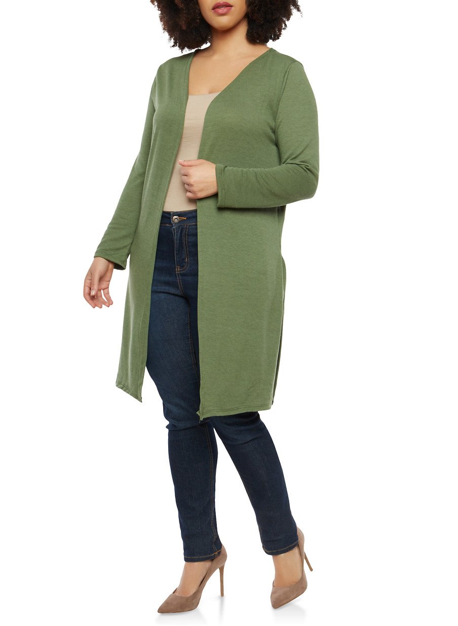 Plus Size High Slit Cardigan