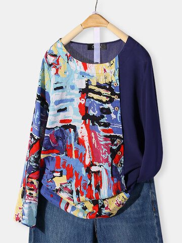 Print Patchwork Casual T-shirt