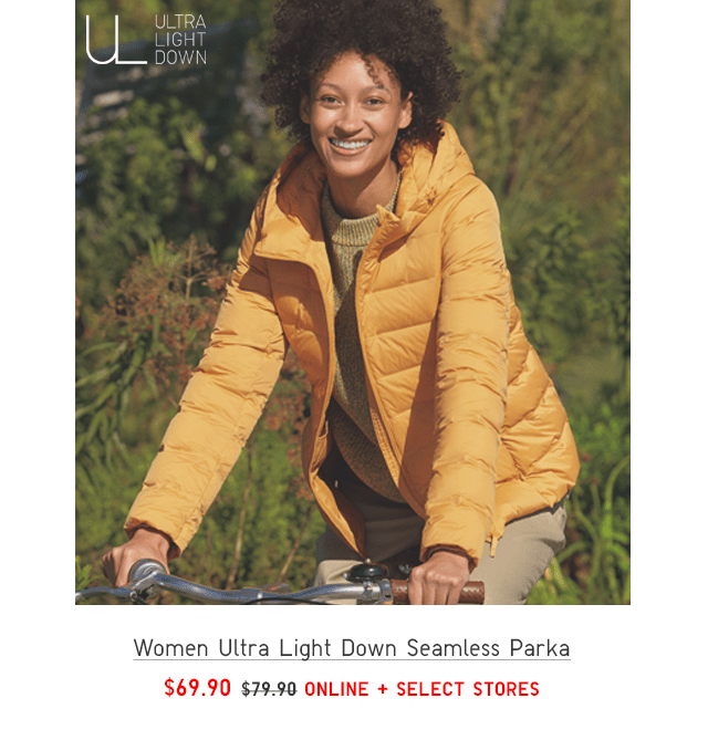 WOMEN ULTRA LIGHT DOWN SEAMLESS PARKA $69.90