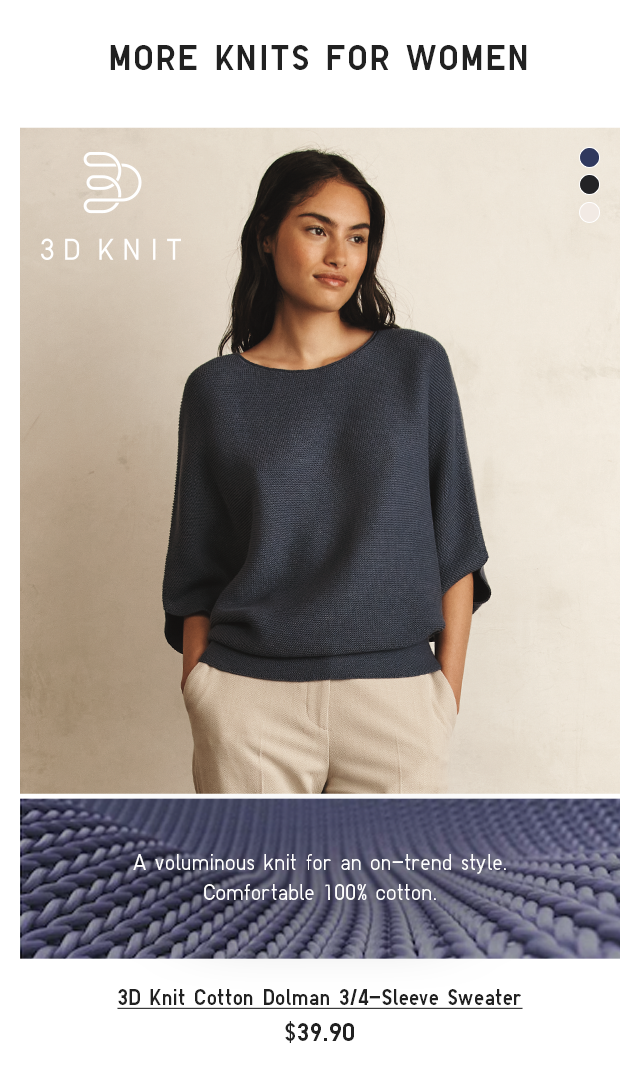 3D KNIT COTTON DOLMAN 3/4 SLEEVE SWEATER