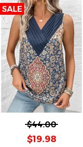 Blue Patchwork Tribal Print Sleeveless V Neck Tank Top