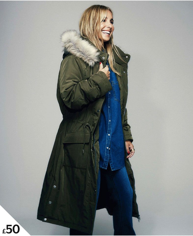 Womens Khaki Mid Length Parka Coat