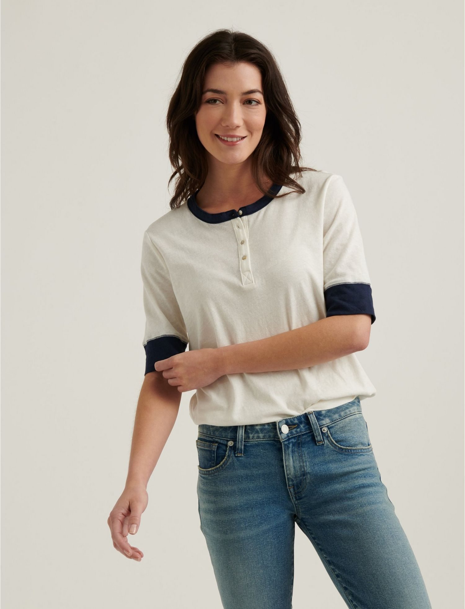 Button Down Color Block Tee