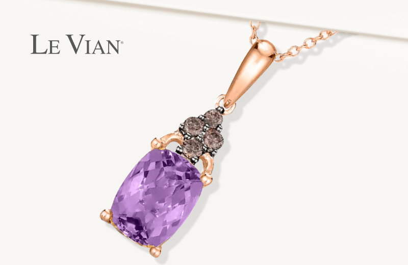 Le Vian Cushion-Cut Amethyst Necklace 1/15 ct tw Diamonds 14K Strawberry Gold 20''