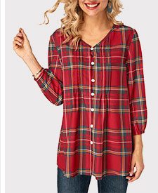 V Neck Plaid Print Button Up Blouse