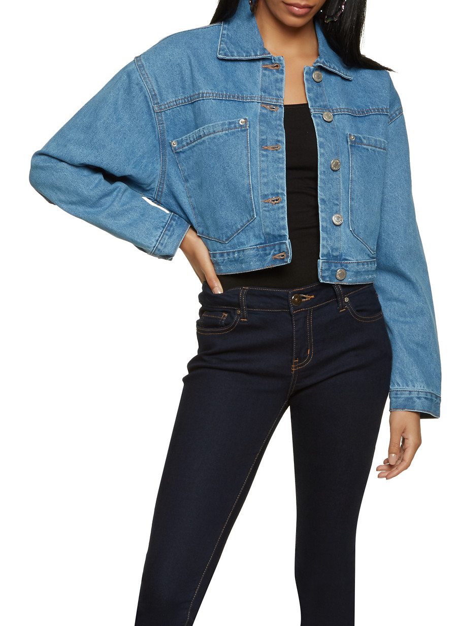 Oversized Pocket Cropped Jean Jacket