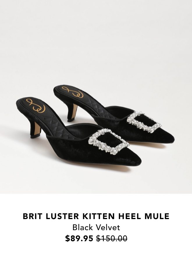 Brit Luster Kitten Heel Mule (Black Velvet) $89.95