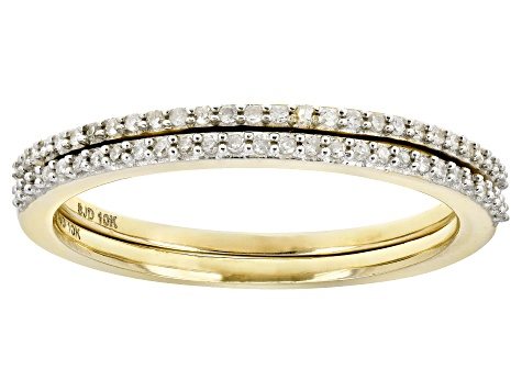 White Diamond 10k Yellow Gold Set of 2 Stackable Bands .15ctw
