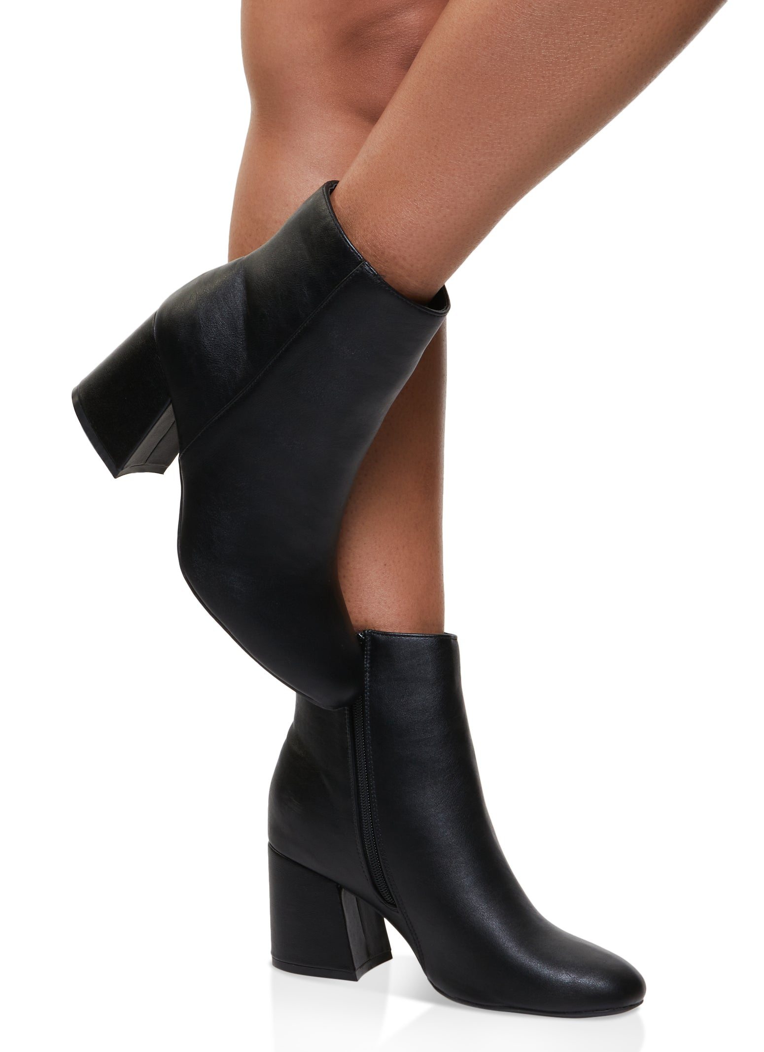 Round Toe Mid Block Heel Booties