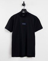 high neck t-shirt with logo in black