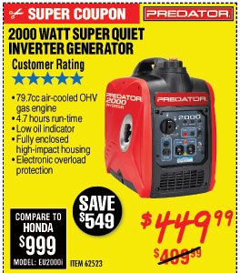 2000 Watt Super Quiet Inverter Generator