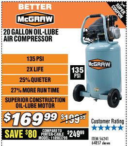 View 20 gallon 1.6 HP 135 PSI Oil Lube Vertical Air Compressor