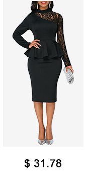 Peplum Waist Long Sleeve Lace Patchwork Dress