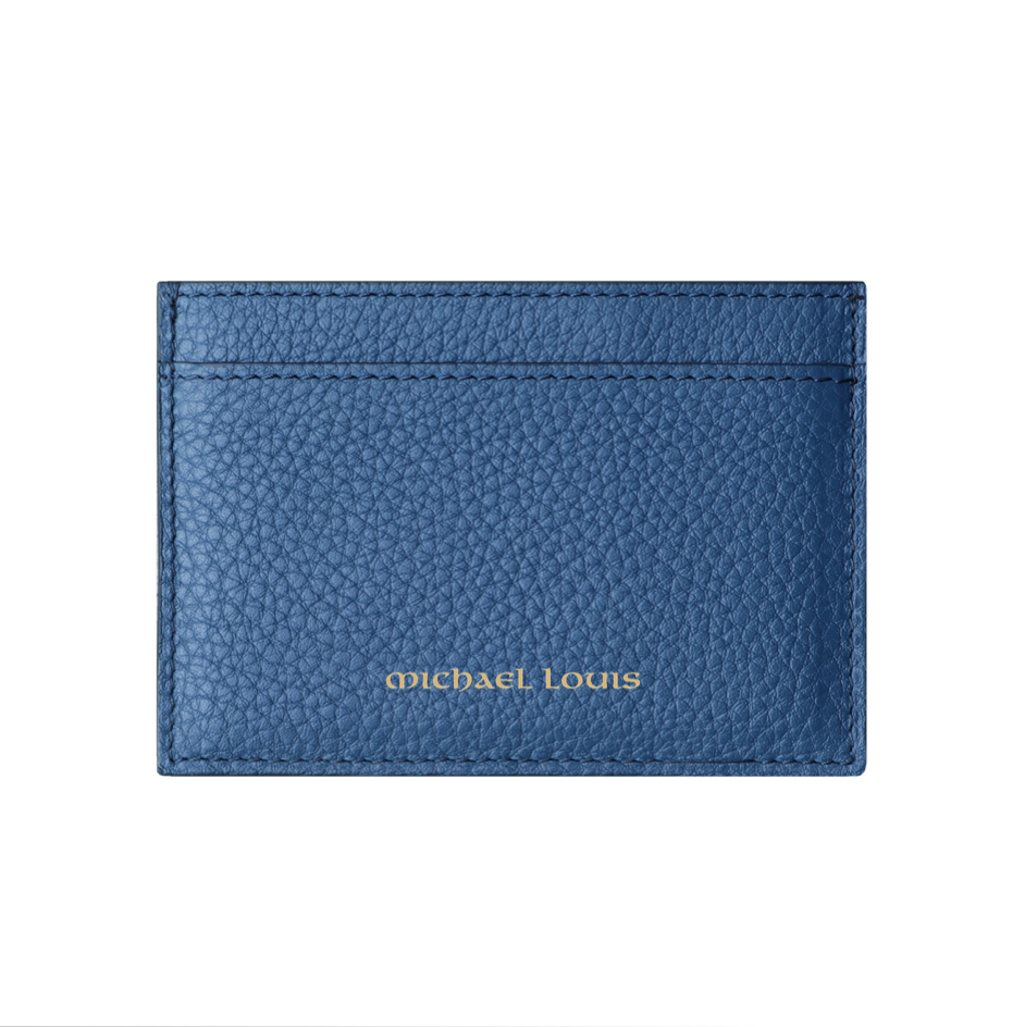 Image of Slate Blue Pebbled Leather Card Holder