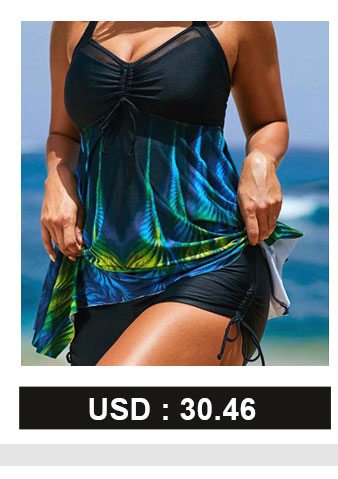 Asymmetric Hem Printed Black Tankini Top and Short