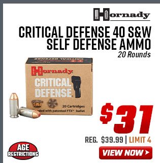 Hornady Critical Defense 40 S&W Self Defense Ammo