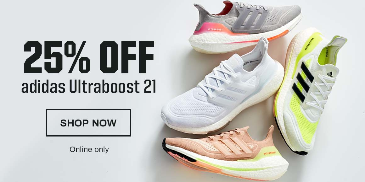 25% off adidas Ulltraboost 21. Online only. Shop now.