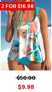 Asymmetry Geometric Print Cyan Tankini Top