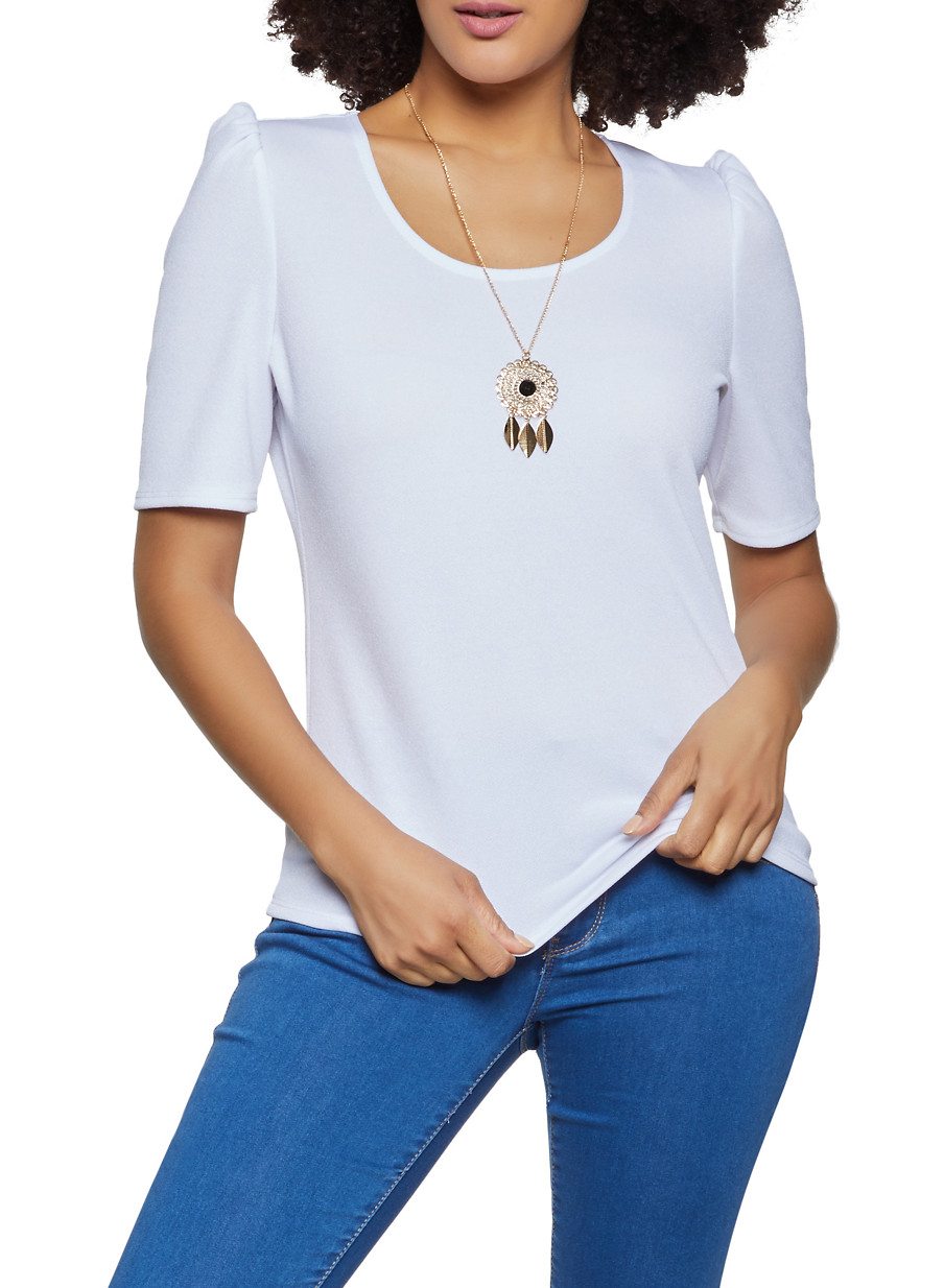 Puff Sleeve Top with Necklace