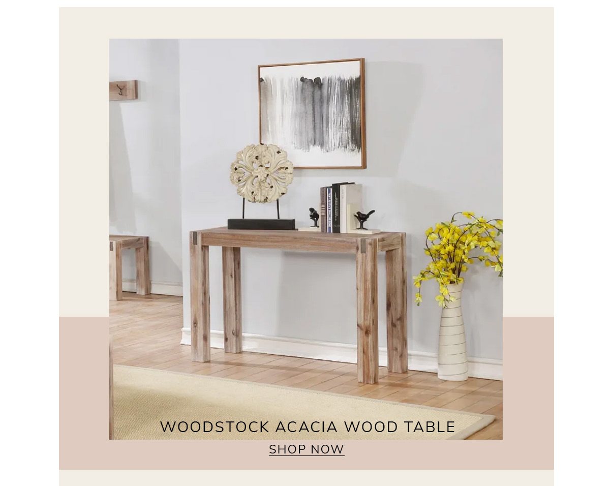 Woodstock Acacia Wood with Metal Inset and Brushed Driftwood Media Console Table | SHOP NOW
