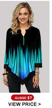 Split Neck Button Detail Asymmetric Hem T Shirt 