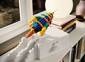 BYGGLEK LEGO set built in the shape of a rocket