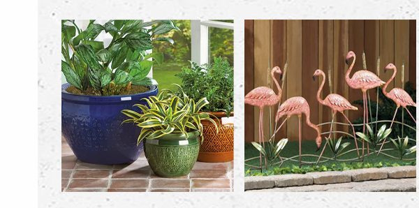 Jewel-Tone Flower Pot (Set of 3), Flamingo Garden Stake | SHOP NOW