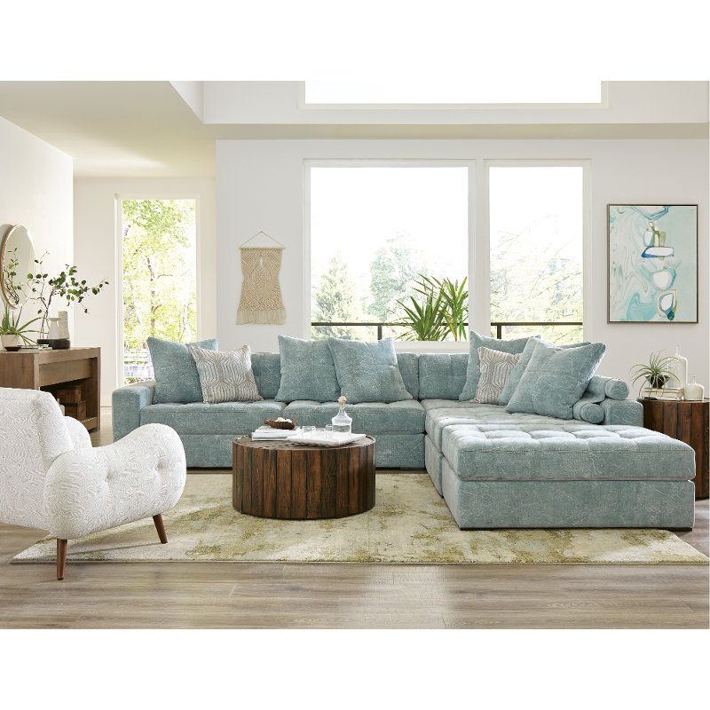 Noah French Blue 4-Piece L-Shaped Sectional